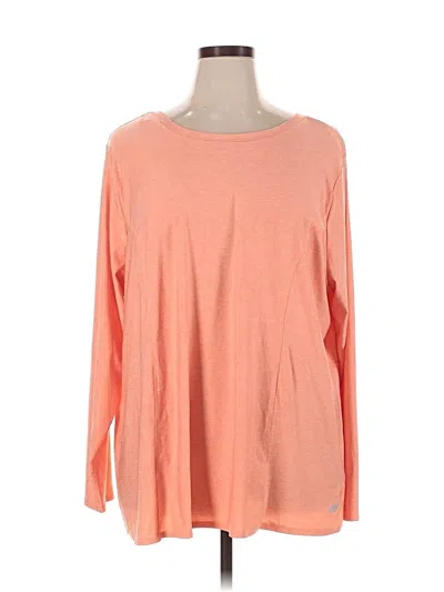 Pre-owned Marika Long Sleeve Top Orange Solid Pattern Boatneck Tops