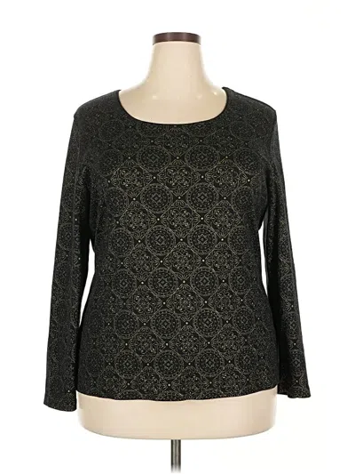 Pre-owned Karen Scott Long Sleeve Top Black Boatneck Tops