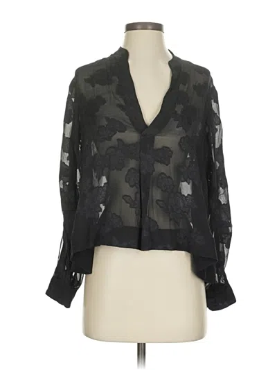 Pre-owned Club Monaco 3/4 Sleeve Silk Top Black Plunge Neckline Tops