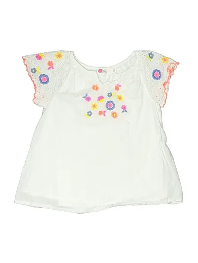 Pre-owned Boden Kids' Short Sleeve Top Ivory Ruffles Neckline Tops In White