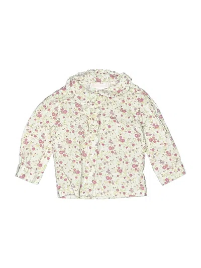Pre-owned Janie And Jack Babies' Long Sleeve Blouse In White