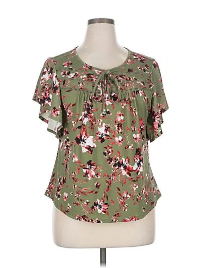 Pre-owned Adrienne Vittadini Short Sleeve Blouse In Green