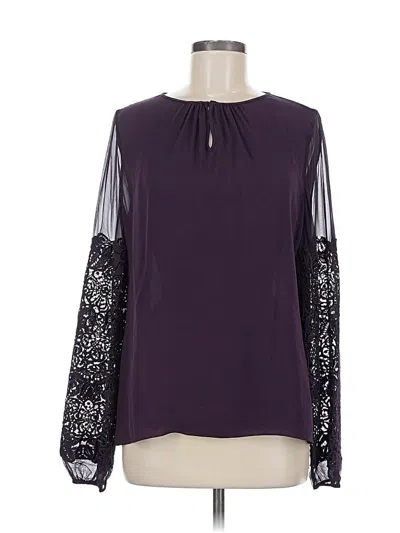 Pre-owned Elie Tahari Long Sleeve Silk Top Purple Keyhole Neckline Tops