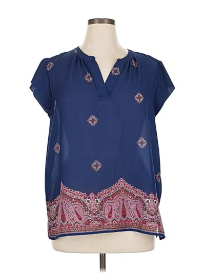 Pre-owned Liz Claiborne Short Sleeve Blouse In Blue
