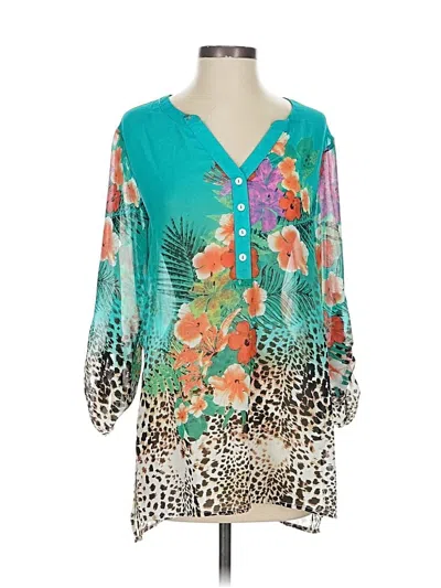 Pre-owned Soft Surroundings 3/4 Sleeve Blouse In Blue