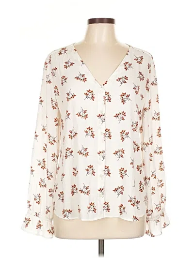 Pre-owned Ann Taylor Loft Long Sleeve Blouse In White