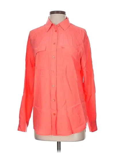 Pre-owned Equipment Long Sleeve Silk Top Orange Color Block Pattern Collared Neckline Tops