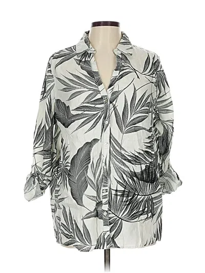 Pre-owned Tahari 3/4 Sleeve Button Down Shirt In Silver