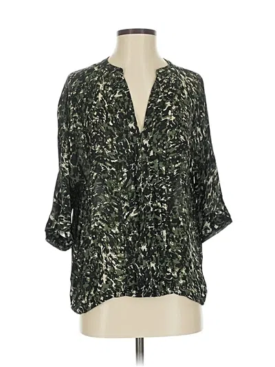 Pre-owned Joie 3/4 Sleeve Silk Top Green Plunge Neckline Tops