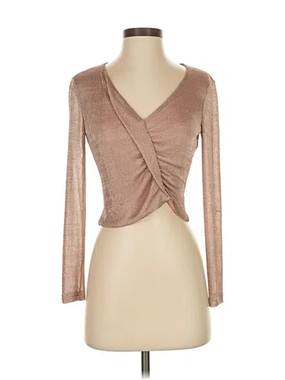 Pre-owned Ramy Brook Long Sleeve Top Tan Plunge Neckline Tops In Brown