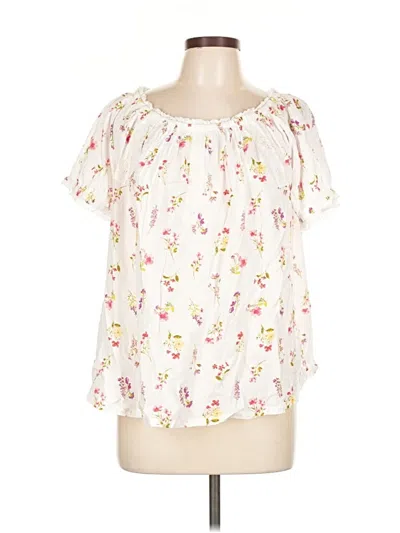 Pre-owned Lands' End Short Sleeve Blouse In White