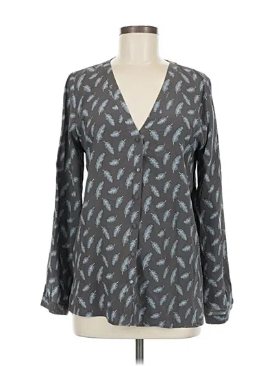 Pre-owned Joie Long Sleeve Silk Top Gray Plunge Neckline Tops