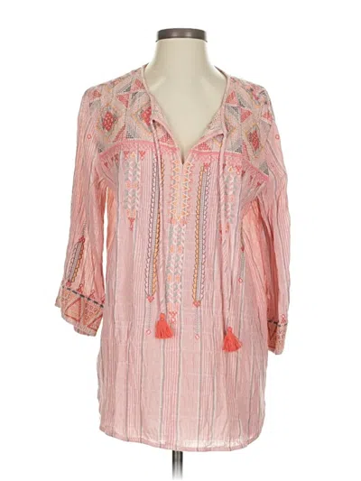 Pre-owned Johnny Was 3/4 Sleeve Blouse In Pink