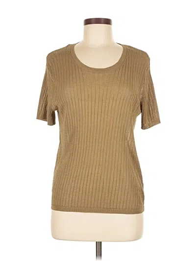 Pre-owned Zara Short Sleeve Top Tan Scoop Neck Tops In Brown