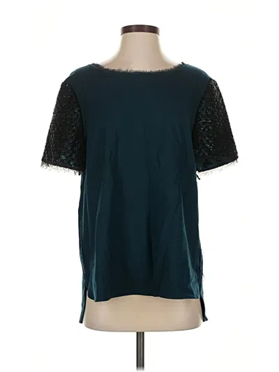 Pre-owned Elie Tahari Short Sleeve Top Teal Crew Neck Tops In Blue