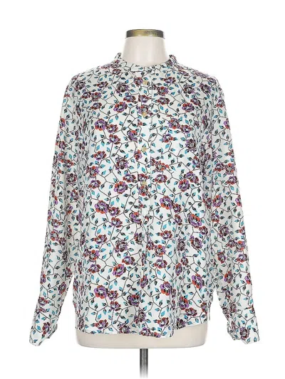Pre-owned Isabel Marant Long Sleeve Silk Top White Floral Pattern Collared Neckline Tops
