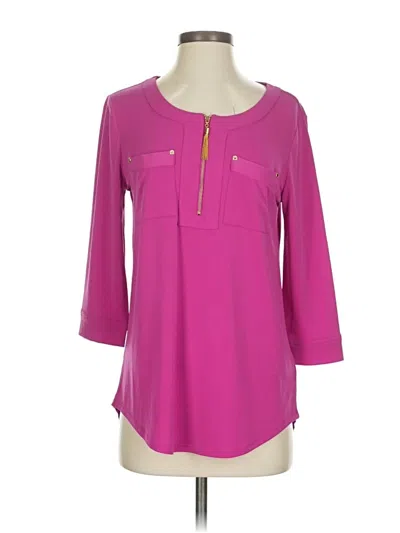 Pre-owned Ellen Tracy 3/4 Sleeve Top Pink Keyhole Neckline Tops