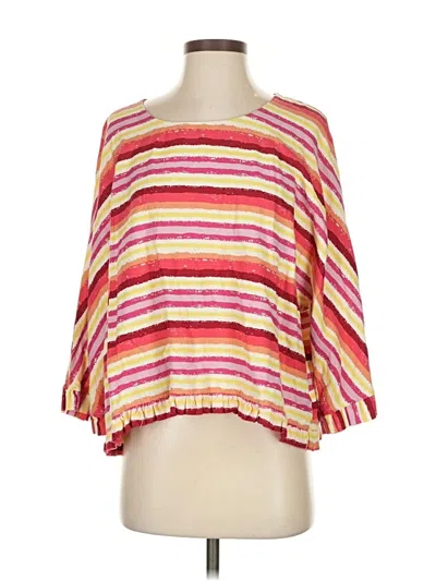 Pre-owned For Cynthia Short Sleeve Top Pink Square Neckline Tops