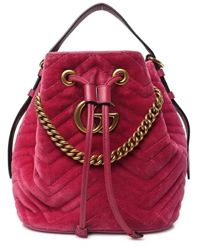 Gucci Light Raspberry Rose Velvet Matelasse Leather Gg Marmont Bucket Bag  (authentic Pre-loved) In Pink