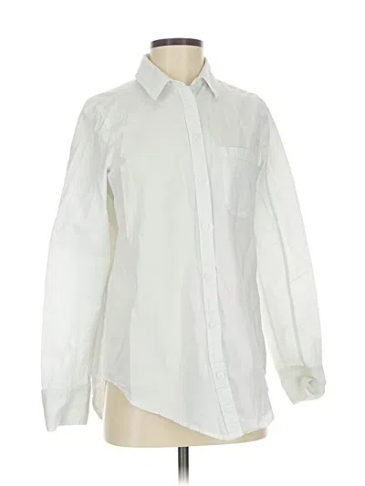 Pre-owned Athleta Long Sleeve Button Down Shirt In White