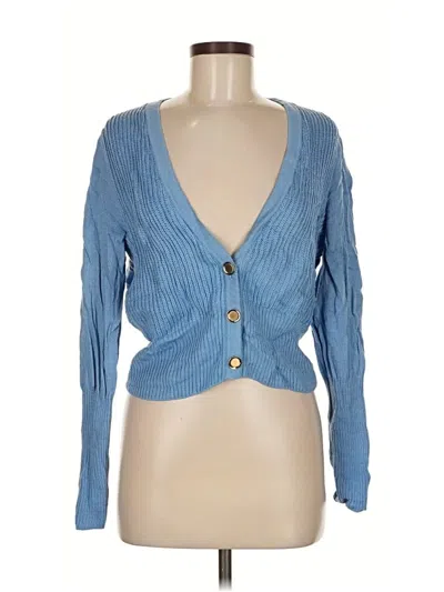 Pre-owned St John Wool Cardigan Sweater In Blue