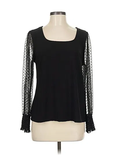 Pre-owned Anne Klein Long Sleeve Top Black Sweetheart Neckline Tops