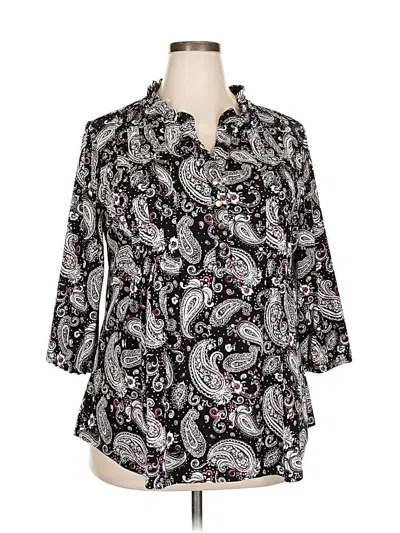 Pre-owned Roz & Ali 3/4 Sleeve Blouse In Black
