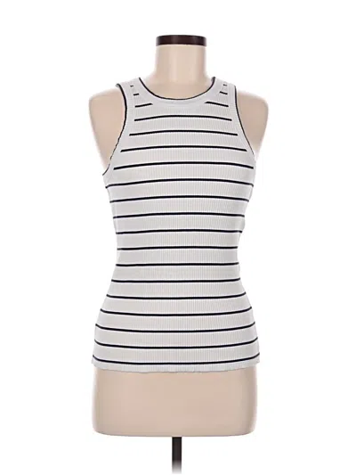 Pre-owned Ann Taylor Tank Top Ivory Stripes Pattern Crew Neck Tops In White
