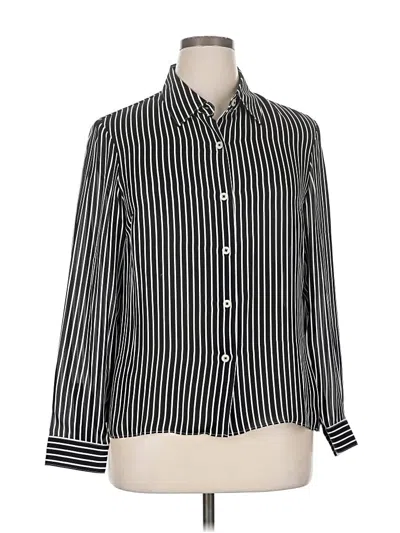 Pre-owned Michael Michael Kors Long Sleeve Silk Top Black Stripes Pattern High Neck Tops
