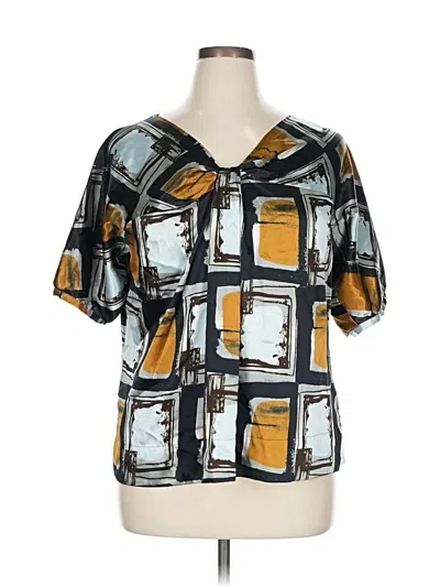 Pre-owned New York And Company Short Sleeve Blouse In Blue