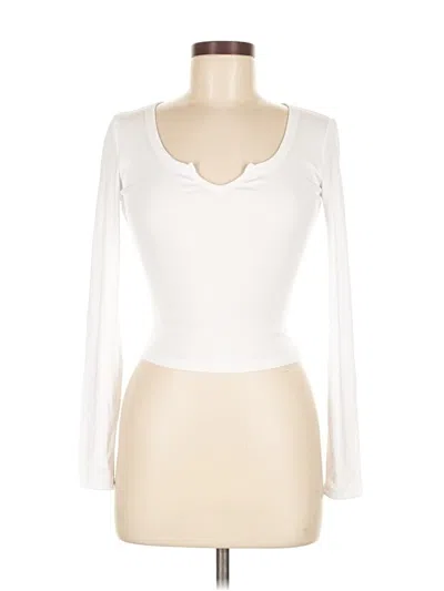 Pre-owned Unbranded Long Sleeve Top Ivory Keyhole Neckline Tops In White