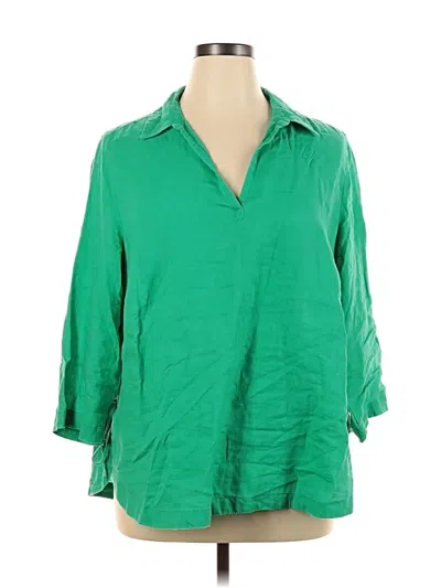 Pre-owned Isaac Mizrahi New York 3/4 Sleeve Button Down Shirt In Green