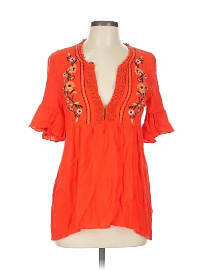 Pre-owned Blu Pepper Short Sleeve Blouse In Orange
