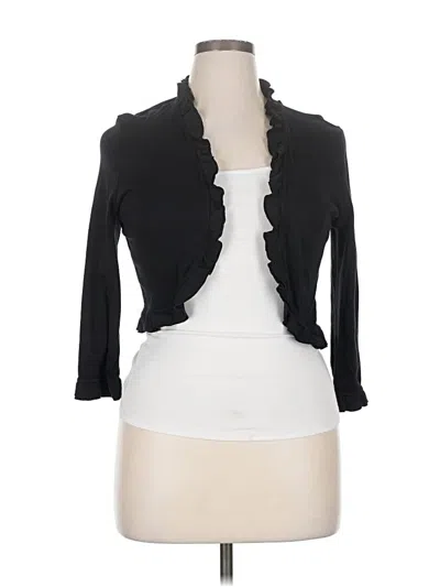 Pre-owned Charter Club 3/4 Sleeve Top Black Ruffles Neckline Tops