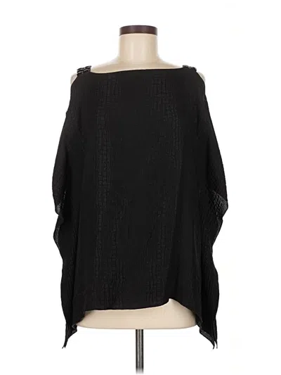 Pre-owned Saks Fifth Avenue 3/4 Sleeve Silk Top Black Cold Shoulder Neckline Tops