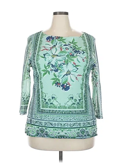 Pre-owned Charter Club 3/4 Sleeve Top Green Scoop Neck Tops