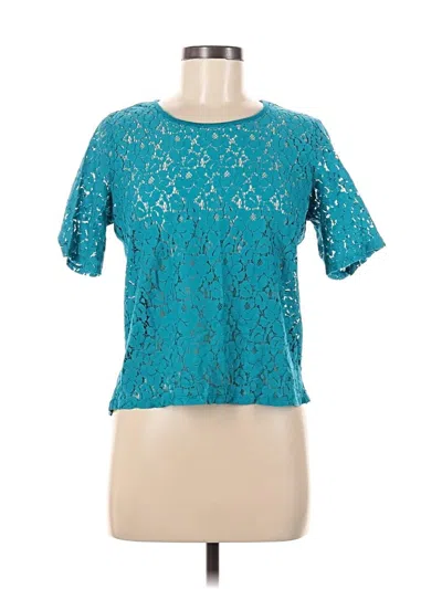 Pre-owned City Streets Short Sleeve Top Teal Keyhole Neckline Tops In Blue