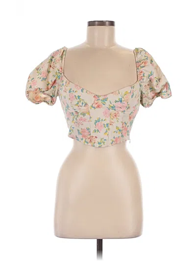 Pre-owned Zara Short Sleeve Top Tan Sweetheart Neckline Tops In Brown