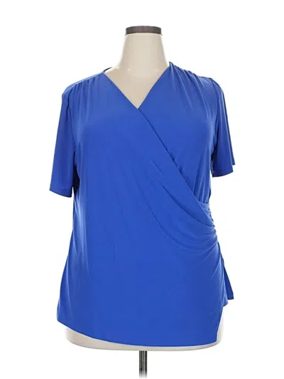 Pre-owned Tahari By Asl Short Sleeve Blouse In Blue