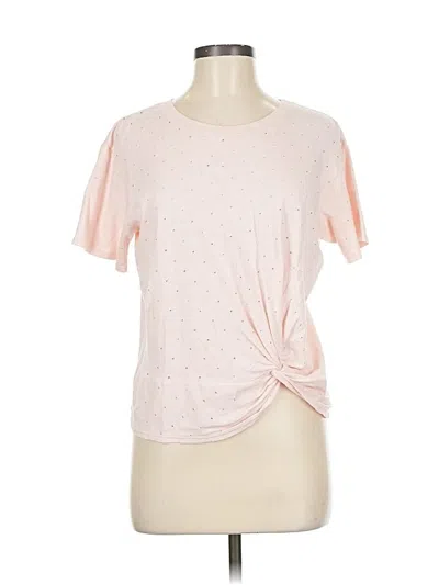 Pre-owned Enza Costa Short Sleeve Top Pink Keyhole Neckline Tops