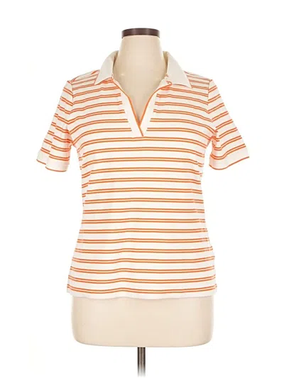 Pre-owned Lands' End Short Sleeve Top Orange Collared Neckline Tops