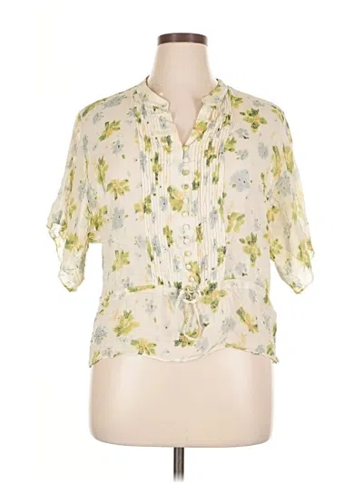 Pre-owned Banana Republic Short Sleeve Silk Top Ivory Floral Pattern Plunge Neckline Tops In White