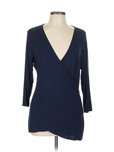 Pre-owned Michael Michael Kors 3/4 Sleeve Top Blue Plunge Neckline Tops