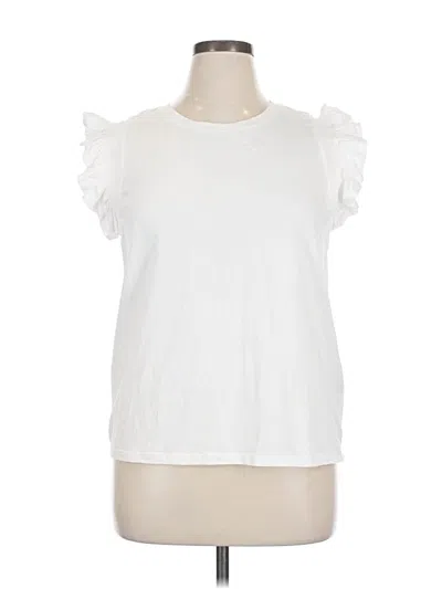 Pre-owned Caslon Short Sleeve Top White Ruffles Neckline Tops