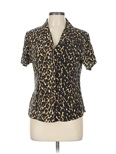 Pre-owned Halston Short Sleeve Blouse In Gold