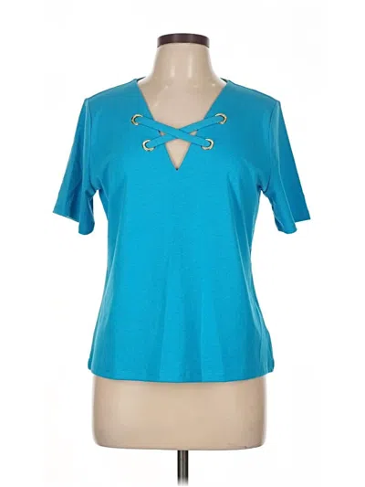 Pre-owned Michael Michael Kors Short Sleeve Top Teal Keyhole Neckline Tops In Blue
