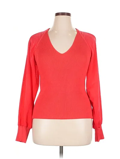 Pre-owned Dkny Long Sleeve Top Red V Neck Tops