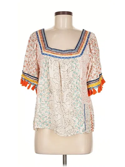 Pre-owned Maeve By Anthropologie Short Sleeve Blouse In White