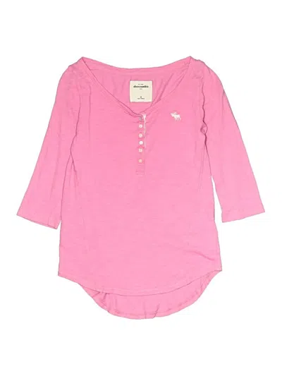 Pre-owned Abercrombie Kids' Long Sleeve Henley Shirt In Pink