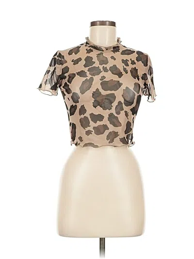 Pre-owned Unbranded Short Sleeve Top Brown High Neck Tops